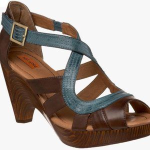Miz Mooz Petra Teal and Brown Leather Pump Sandals Size 9.5
